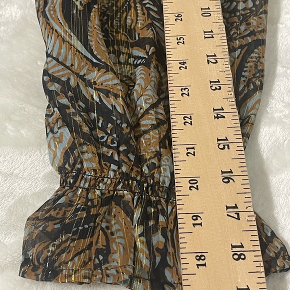 Elan Maxi Med. Dress Tiered Sheer Lined 3/4 Sleeve Metalic Gold Fairy Whimsical - Picture 7 of 14